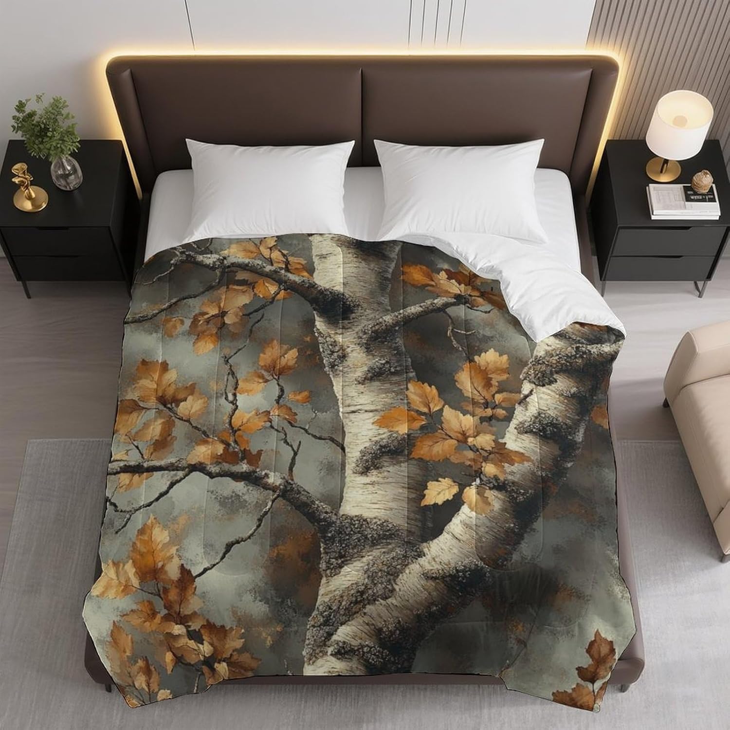 Autumn Birch Tree Comforter Bedding Heavy Bed Blanket Soft Warm Fluffy All Seasons Only Quilt 173x218cm