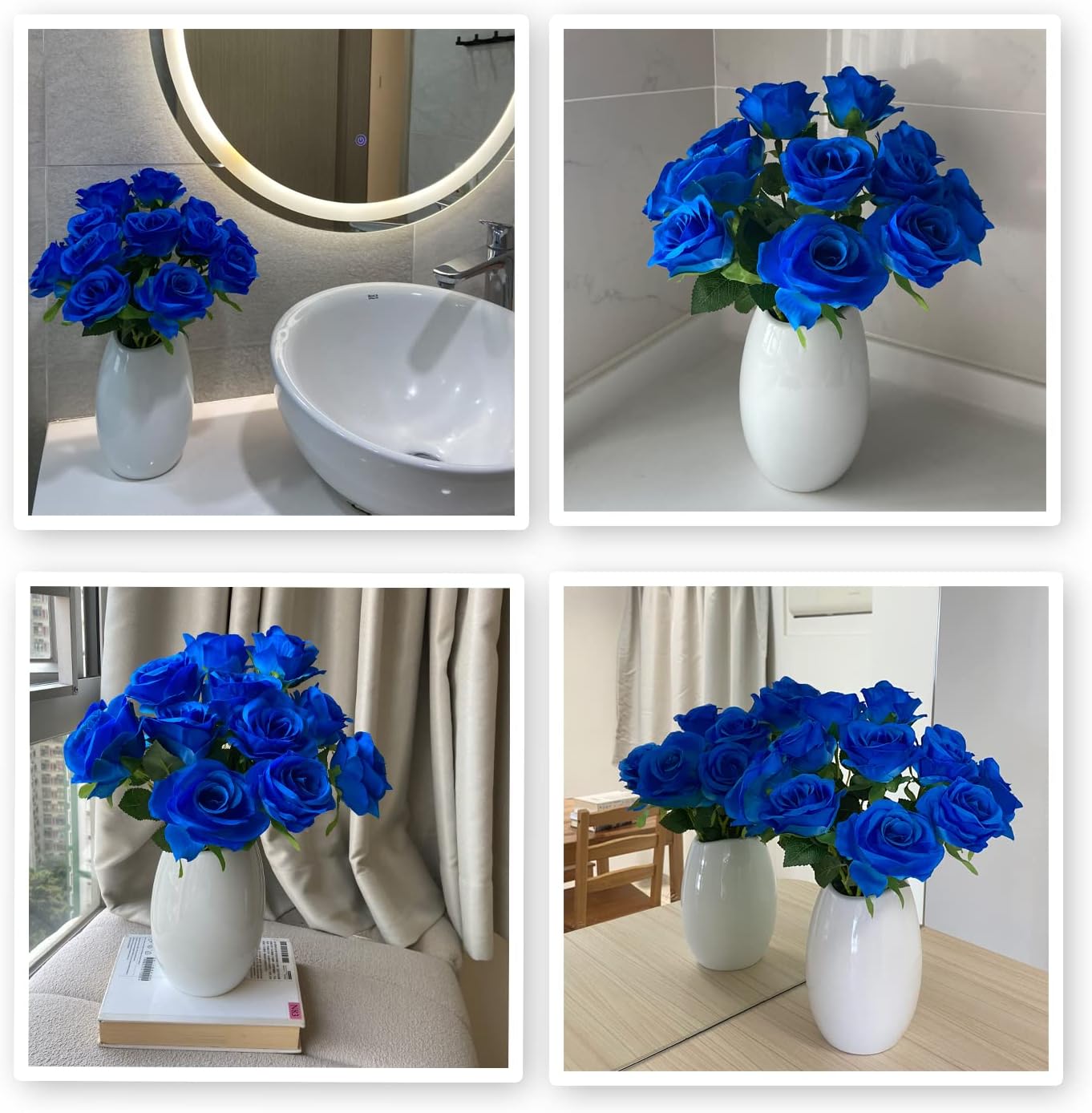 12 PCS Rose Artificial Silk Flowers, Fake Roses with Long Stems Realistic Faux Rose Flower Bouquets for Home Wedding Decoration Party-Sapphire Blue - Image 4
