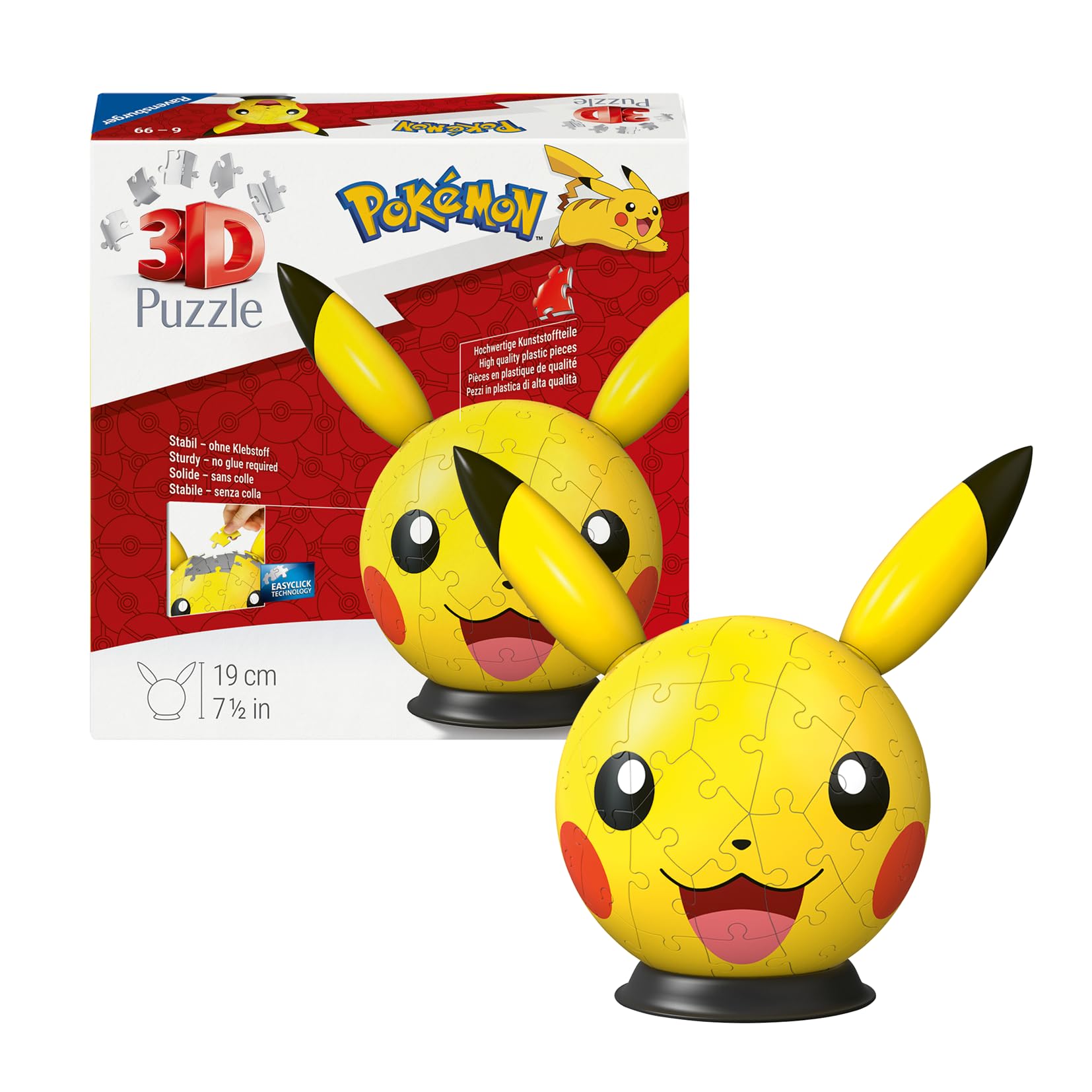 Ravensburger Pokemon Pikachu with Ears 72-Piece Puzzle Ball – 3D Jigsaw Puzzle Toy for Kids & Adults, Fun and Educational Brain Teaser
