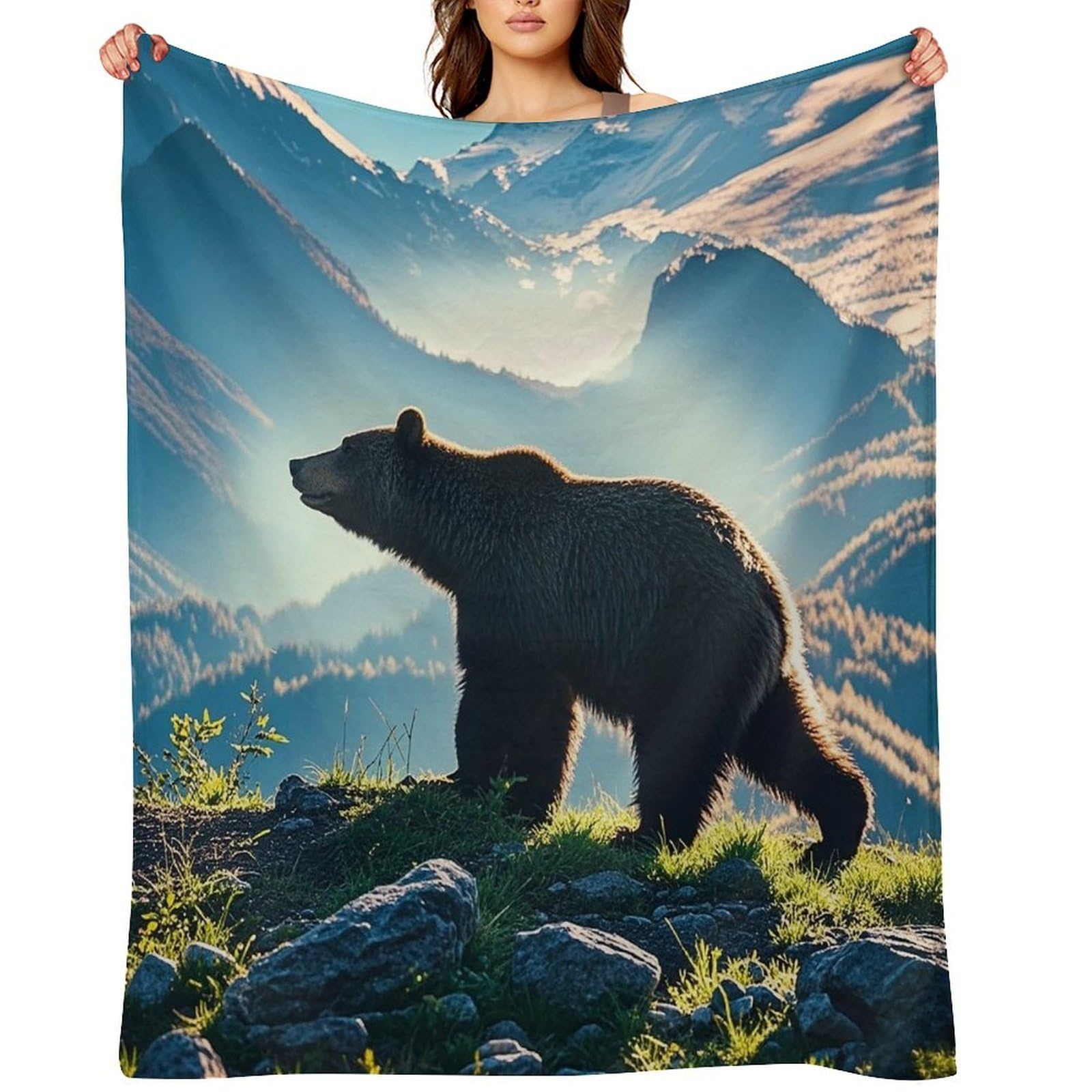 Bear Silhouette Throw Blanket for Couch and Bed Super Soft Warm Lightweight Throw Blankets Cozy Fuzzy Flannel Blanket Personalized Decorative Blankets for Sofa Decor 50"x60"