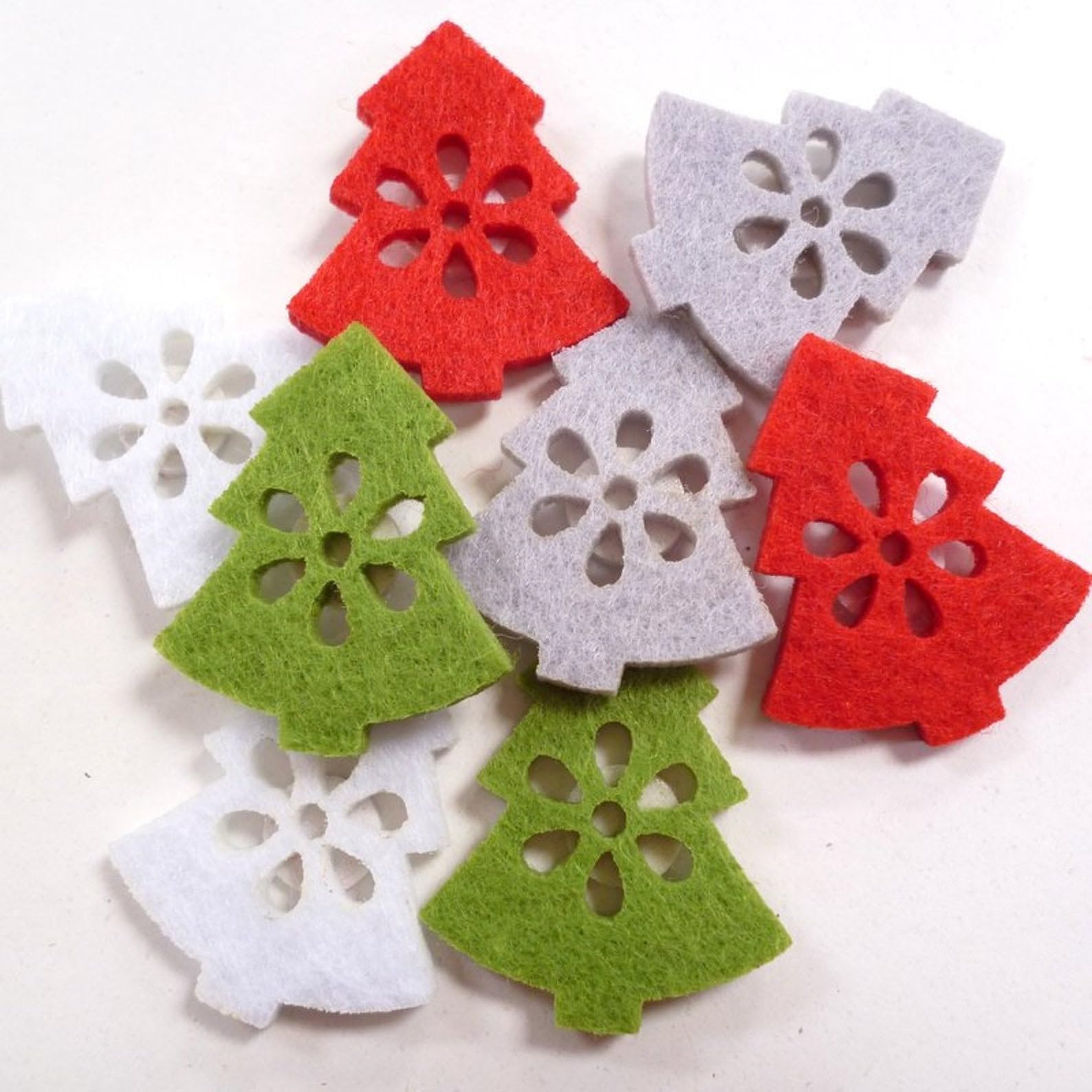 Curious Button Pack of 8 Felt Christmas Tree Shapes for Crafts DIY Christmas Decoration, Scrapbooking, Card Making & Kids Craft Supplies | Multi-Colour Felt Trees (3.5X4 Inch)