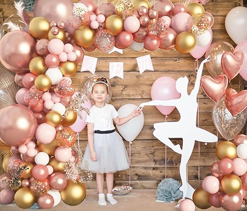 Miniatura 4 de Amandir Kit de arco de guirnalda de globos de oro rosa, 150 globos de látex de confeti de oro rosa, blanco y dorado para novia, boda, cumpleaños,