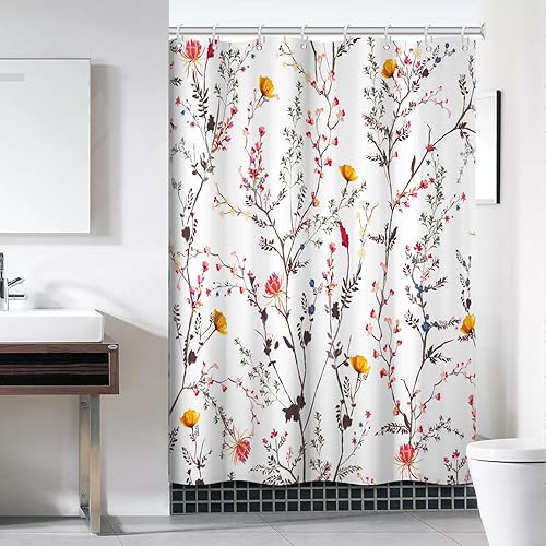 Miniatura 41 de Cortina de ducha verde salvia con eucalipto, cortina de ducha de tela impermeable con hojas de planta de primavera, cortina de ducha acuarela verde