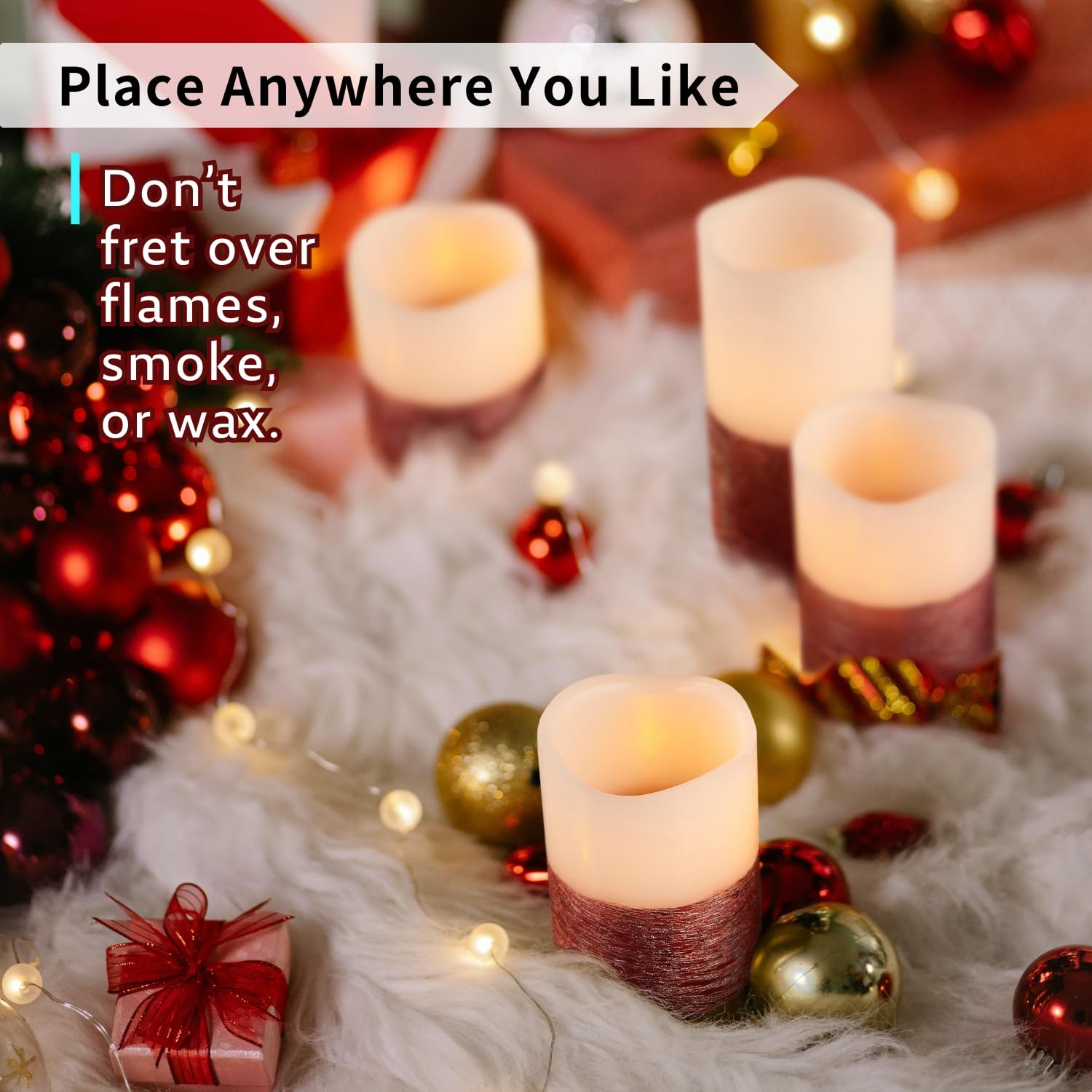 Furora LIGHTING - Candele LED senza fiamma con telecomando, set di 8 pezzi, in vera cera pilastri e candele votive LED con fiamma tremolante e timer, finitura rossa