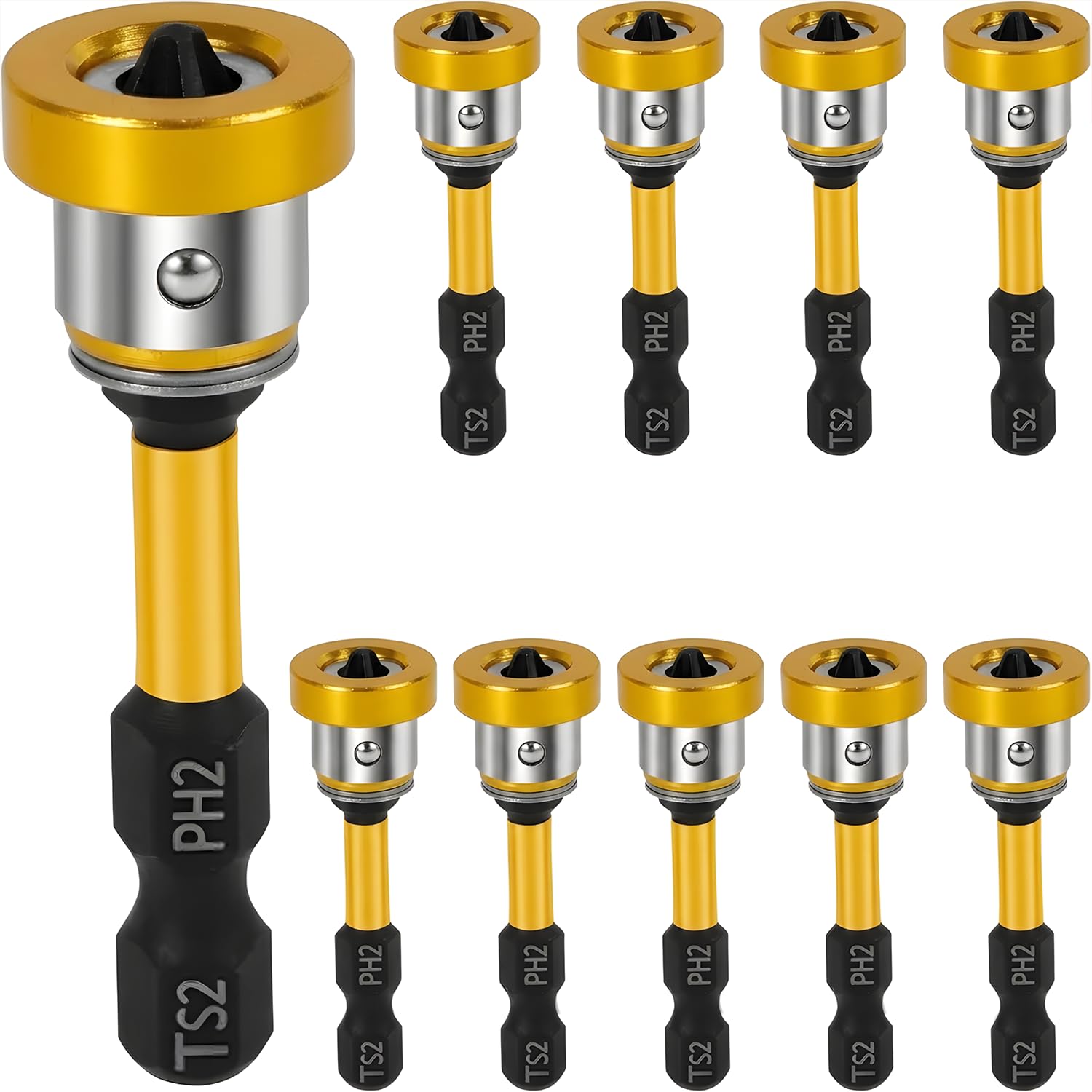 10pcs Magnetic Drywall Screw Setter Bits, PH2 Magnetic Screwdriver Bits, Removable Drywall Screw Bits, Hex Shank Positioning Dimpler for Electric Drill and Driver, Drilling Tools Accessory(Yellow)