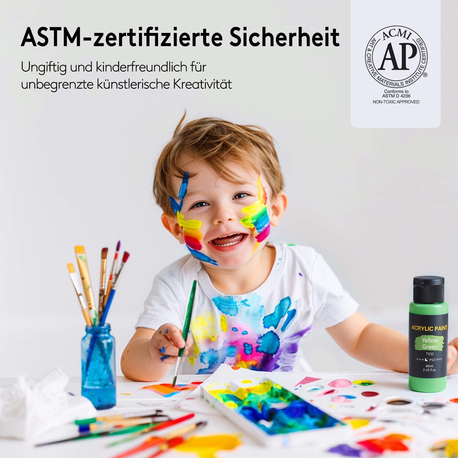 TMOL Juego de pinturas acrílicas, 36 colores x 60 ml + 12 pinceles, juego de pintura acrílica, suministros de arte para lienzo, madera, cerámica, telas, pigmentos no tóxicos para principiantes