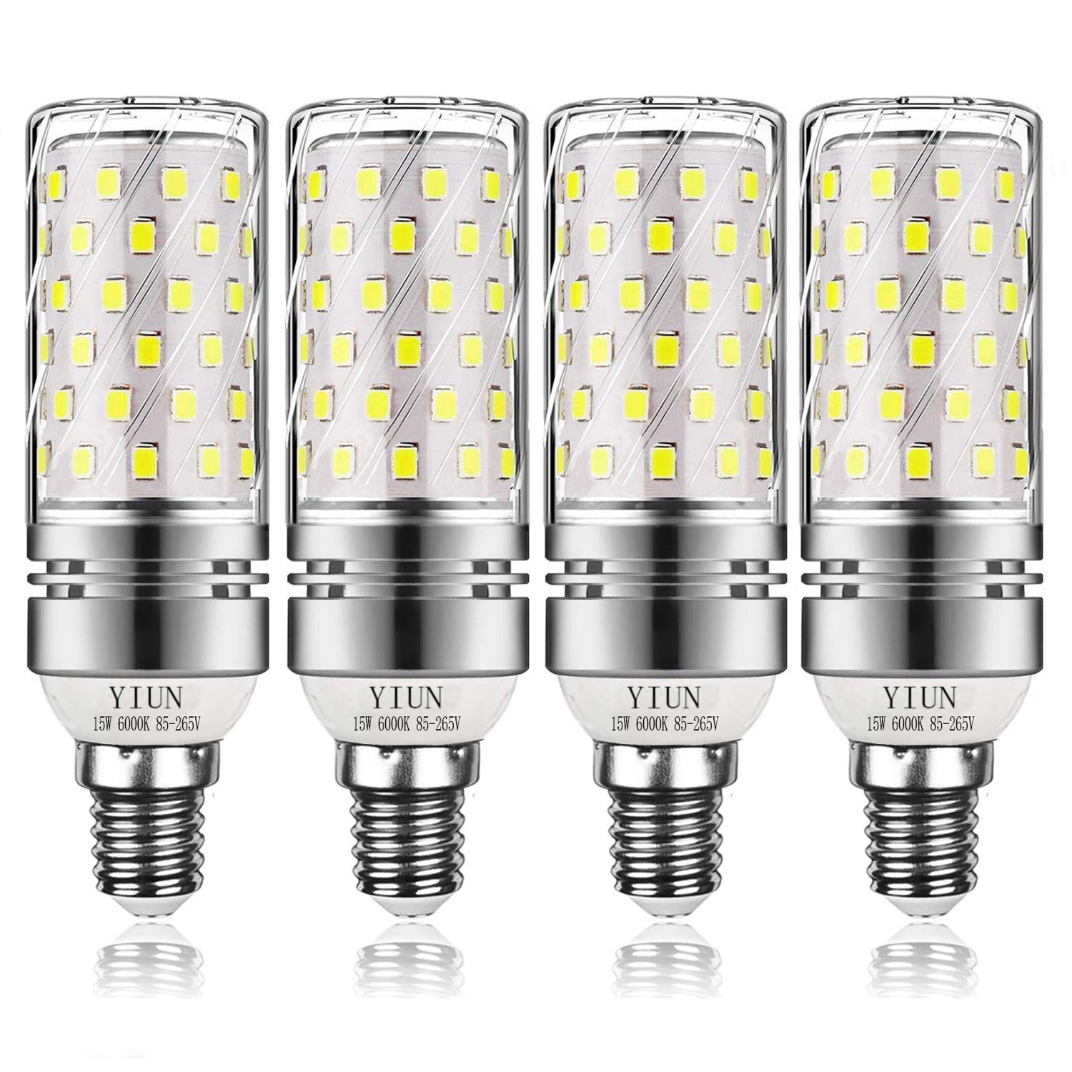 YiunE14 LED Candle Bulbs,15W LED Candelabra Light Bulbs 120 Watt Equivalent, 1400lm, Cool White 6000K LED Chandelier Bulbs, Decorative Candle Base E14, Non-Dimmable LED Lamp, Pack of 4