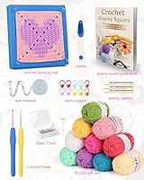 Vista 7 de Kit de ganchillo Katech para adultos - Juego de cuadrados de abuela de frutas y flores con alfombrilla de bloqueo, libro - Principiante avanzado