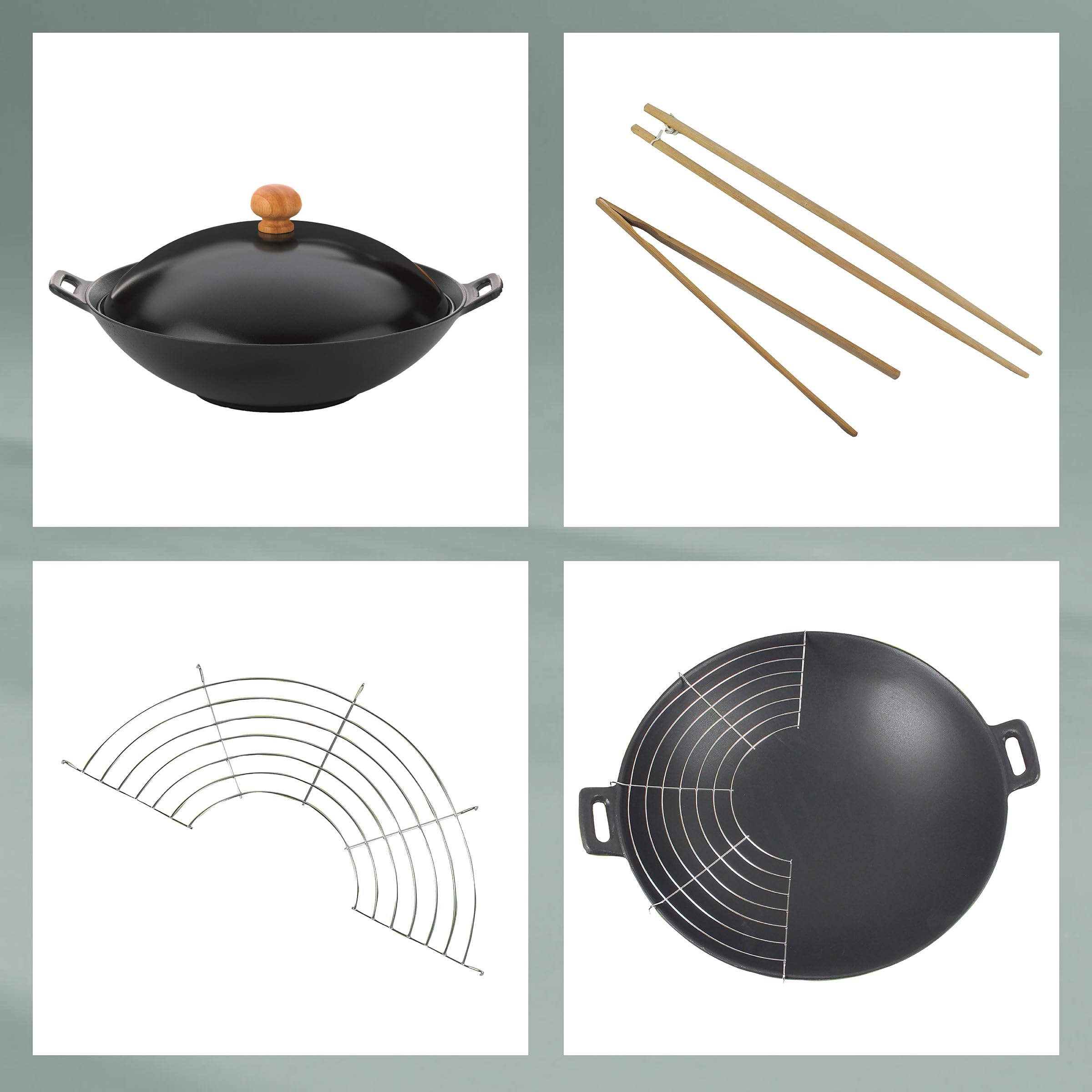 Kela Wok-Set Classic Azja 5 sztuk 36 cm żeliwa, czarny, 36 x 36 x 10 cm
