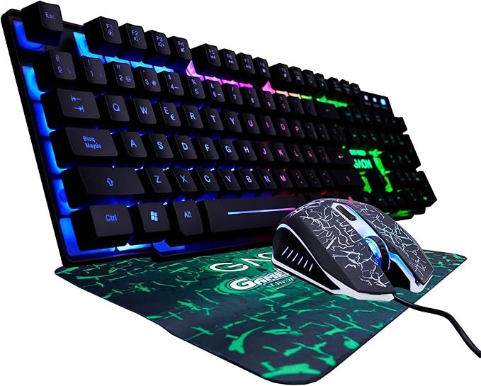 Teclado y Mouse Gamer Luz Led Retro Iluminado RGB Diseño en Español