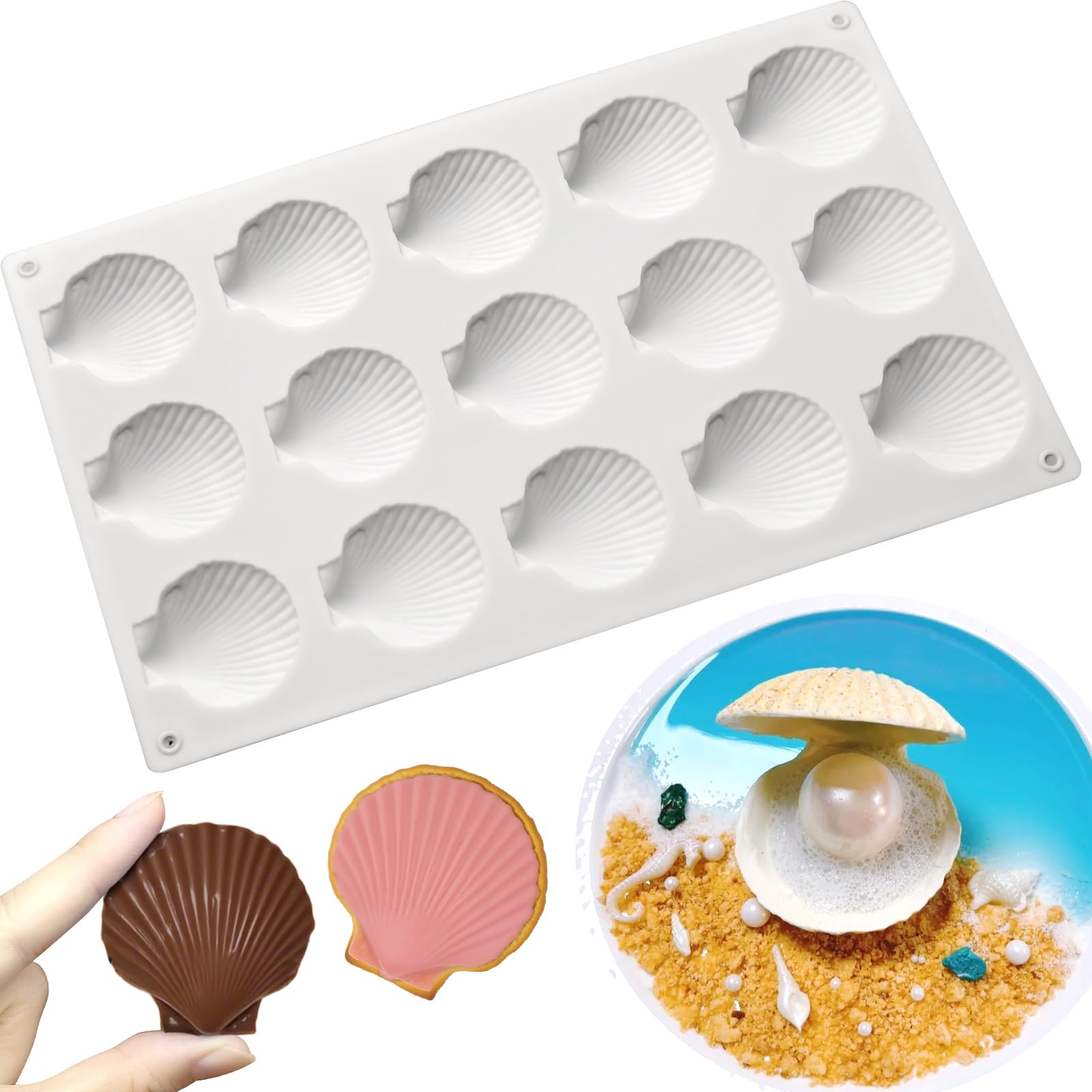 Photo 1 of 15-Cavity Silicone Seashell Mold, Shell Shaped Chocolate Molds