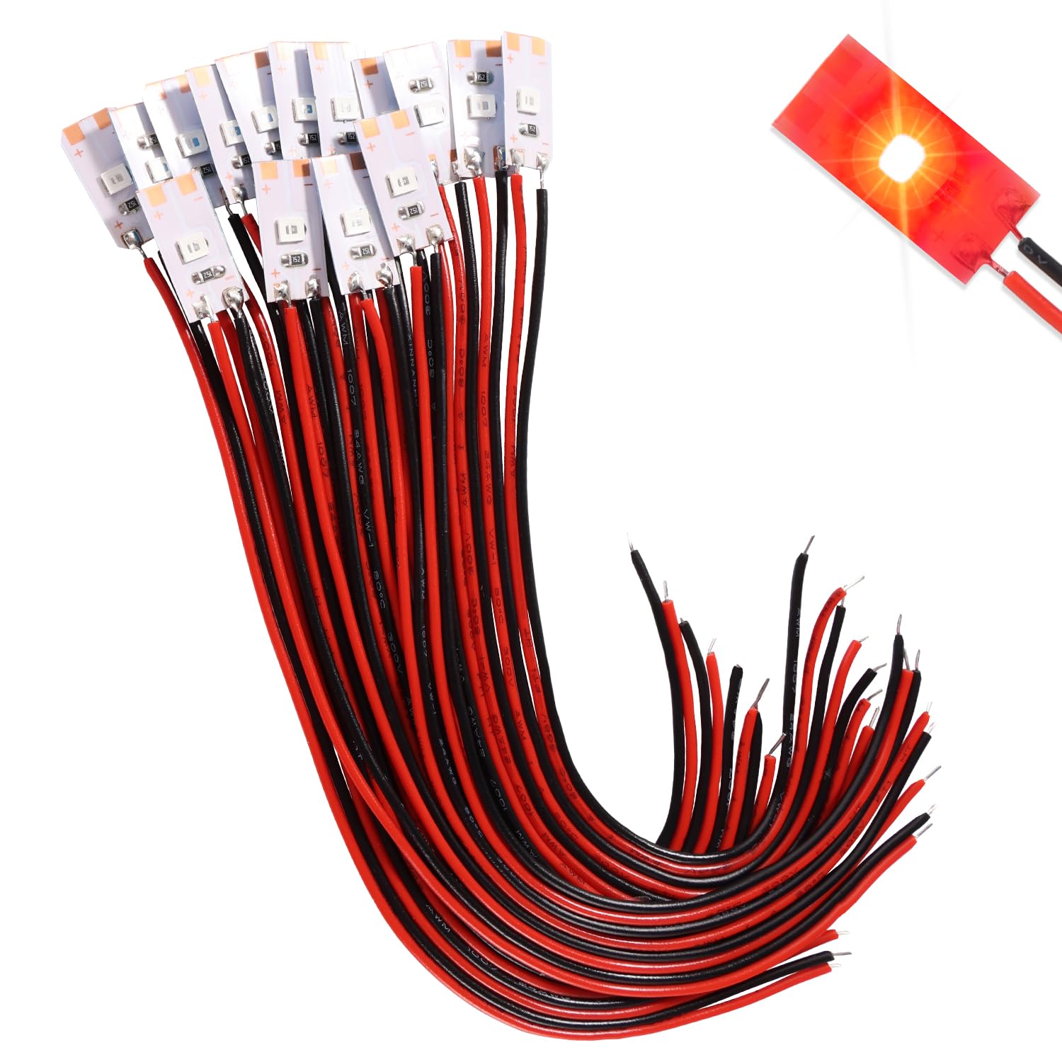Lyeteung 15 PCS 17mm 12V - 18V Pre Wired Strip, 2835 SMD LED Model Railway LED Lighting, Red, 17mm - 15pcs
