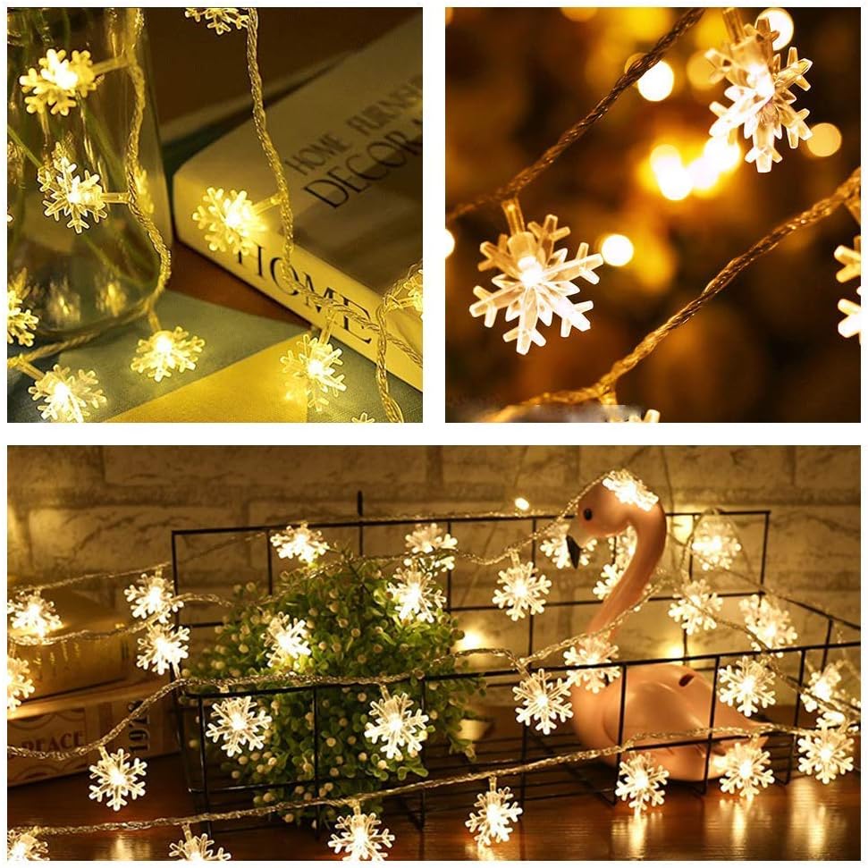 Snowflake String Lights, Plug in String Lights 16ft/5m 50 LED Warm White Fairy Lights for Christmas/Wedding/Party Indoor Decoration