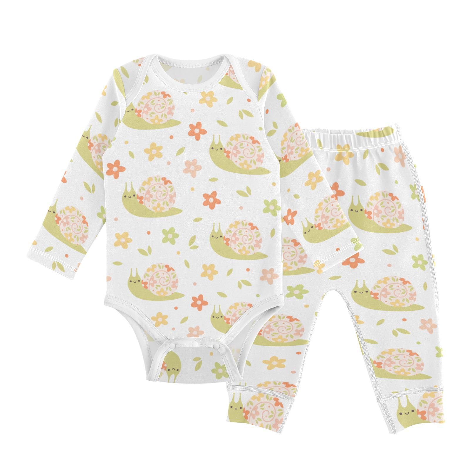 vvfelixl Baby Bodysuits Pants Sets Cute Snails Flowers Long Sleeve Baby Onesie Clothes for Boys Girls 3-6M