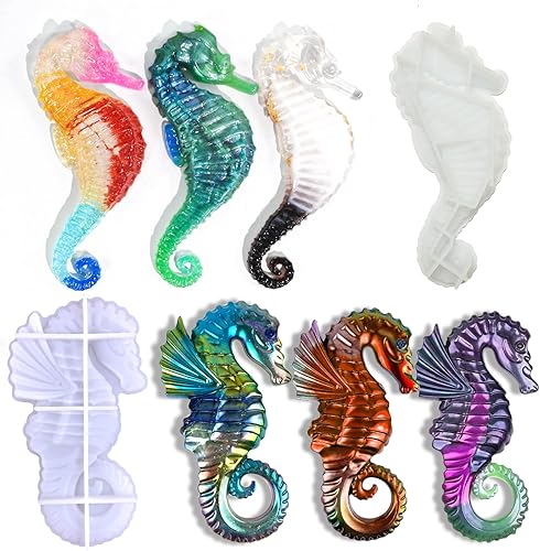 Miniatura 5 de 2 moldes de resina de caballito de mar, moldes epoxi de silicona de animales 3D, molde de silicona realista para fundición de resina, manualidades