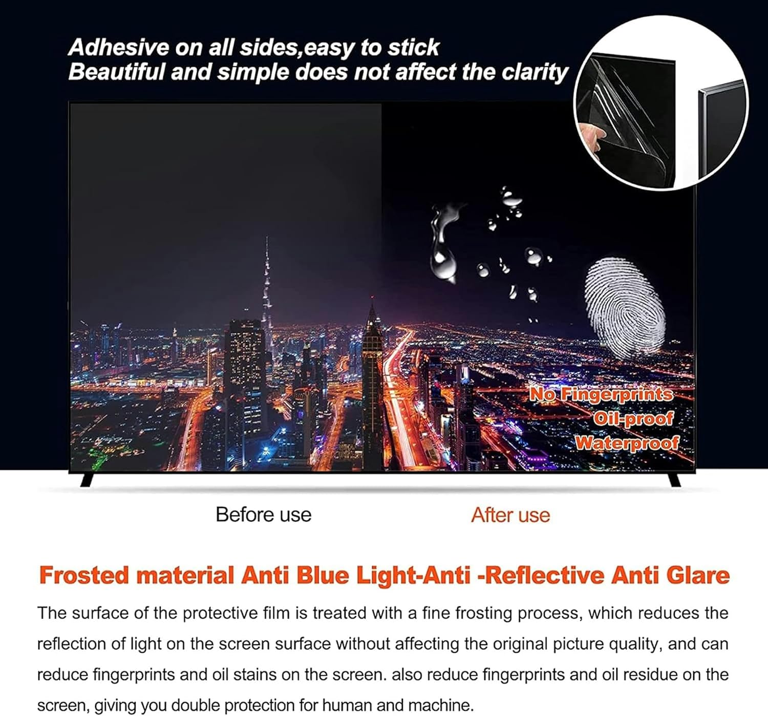 4H Anti-Blue Light Matte Tv Screen Protector for LCD, Led, OLED QLED 4K HDTV Display, 42In Anti-Scratch Radiation Protection Led Protector Film