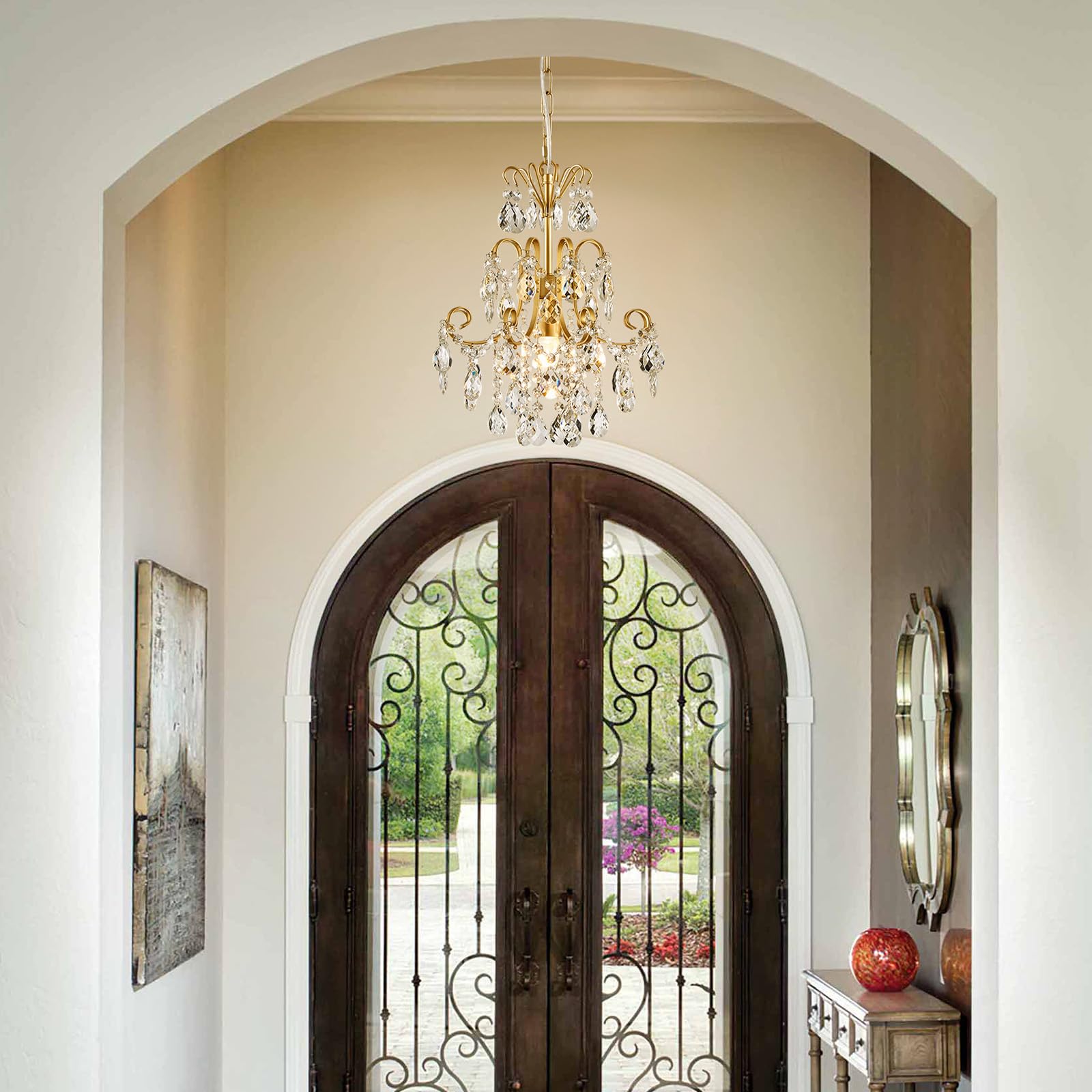 Kryształowy żyrandol 1 światło lampa sufitowa wisząca E14 złoty 39,9 cm x 35 cm