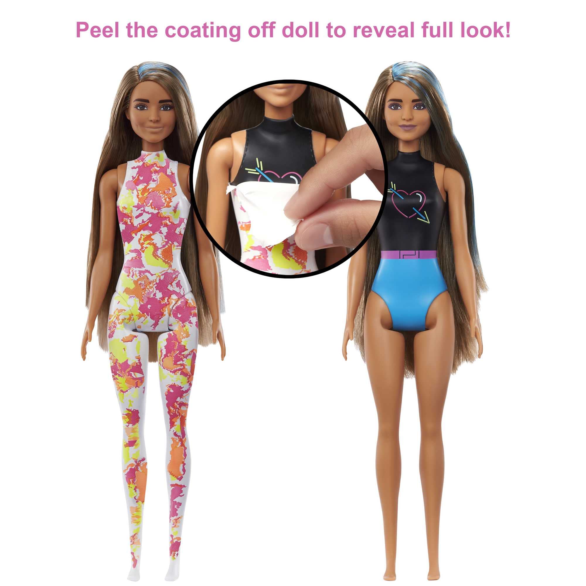 Barbie Color Reveal Totally Neon Fashions Doll with Blue-Streaked Brunette Hair & 25 Surprises Including Color Change, Gift for Kids - Image 3