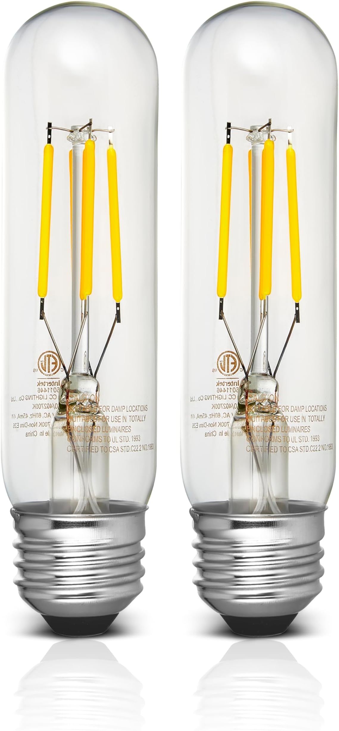Home Intuition 2 Pack LED T10, 120V 4W, Non Dimmable, Soft Warm White 2700K, Glass Bulbs