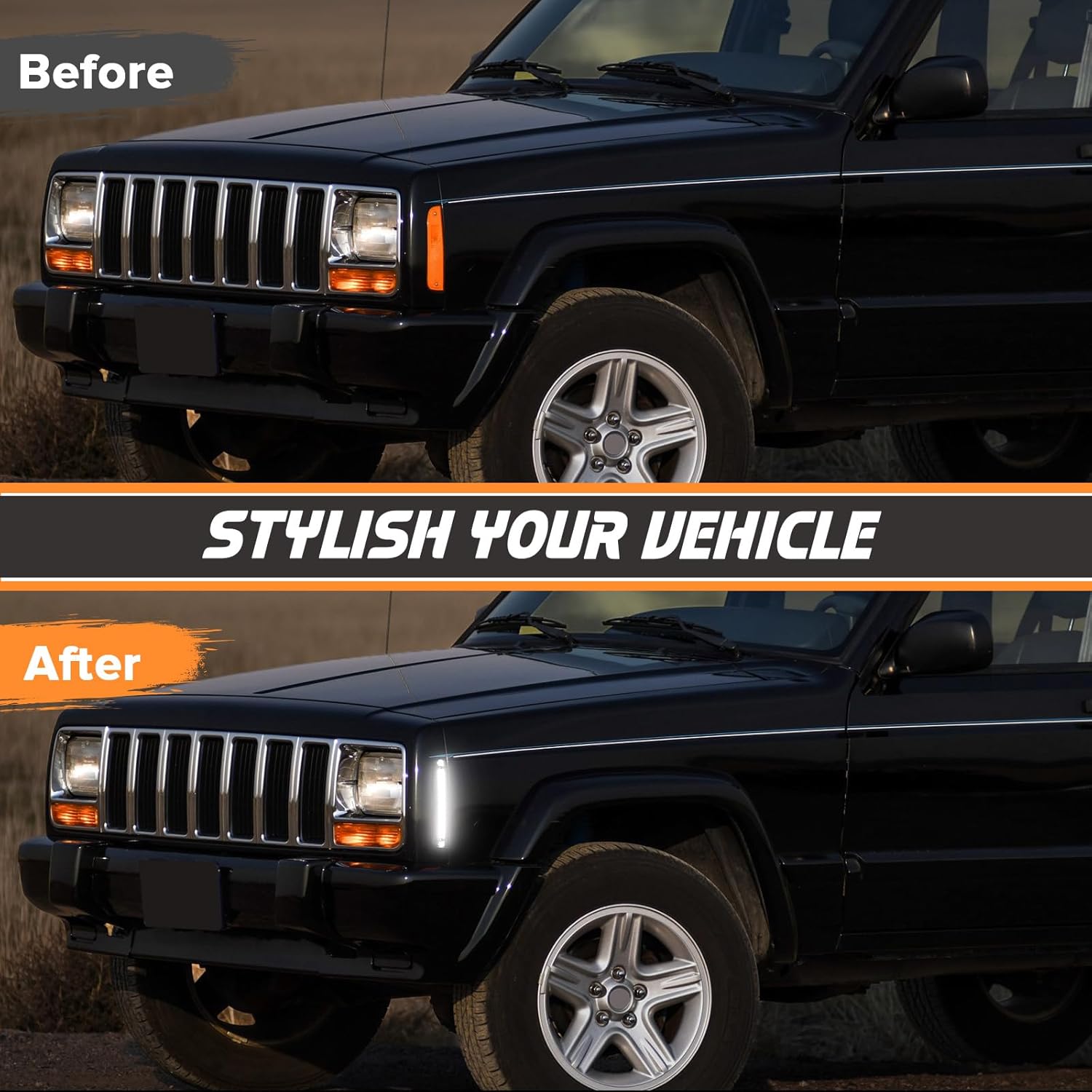 Side Marker Lights LED Compatible with Cherokee XJ 1997 1998 1999 2000 2001,Bumper Corner Parking Signal Lights Smoked Lens White Light