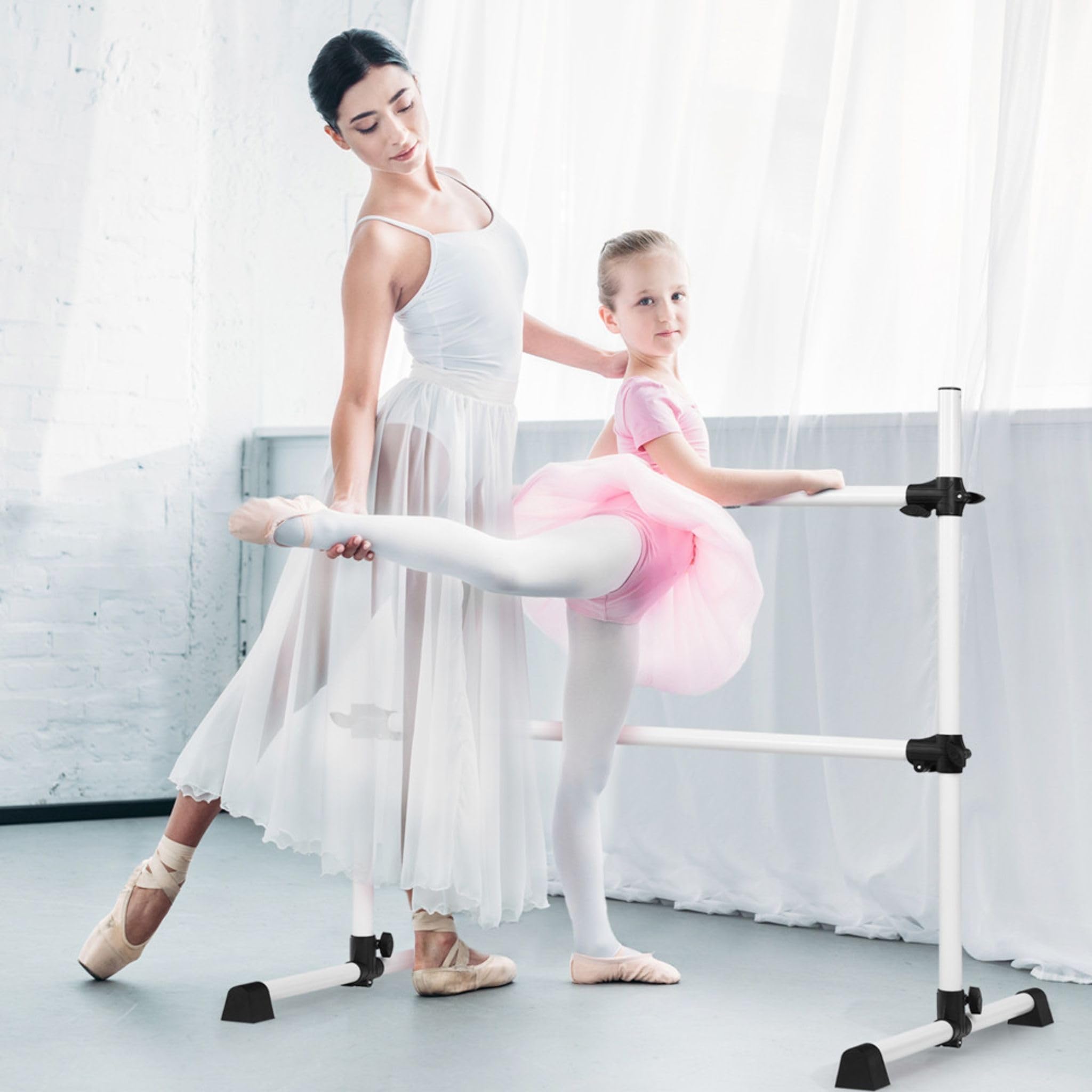 Freestanding Portable Ballet/Stretch Barre, Adjustable Height, 115 cm Long, 132 cm High, White