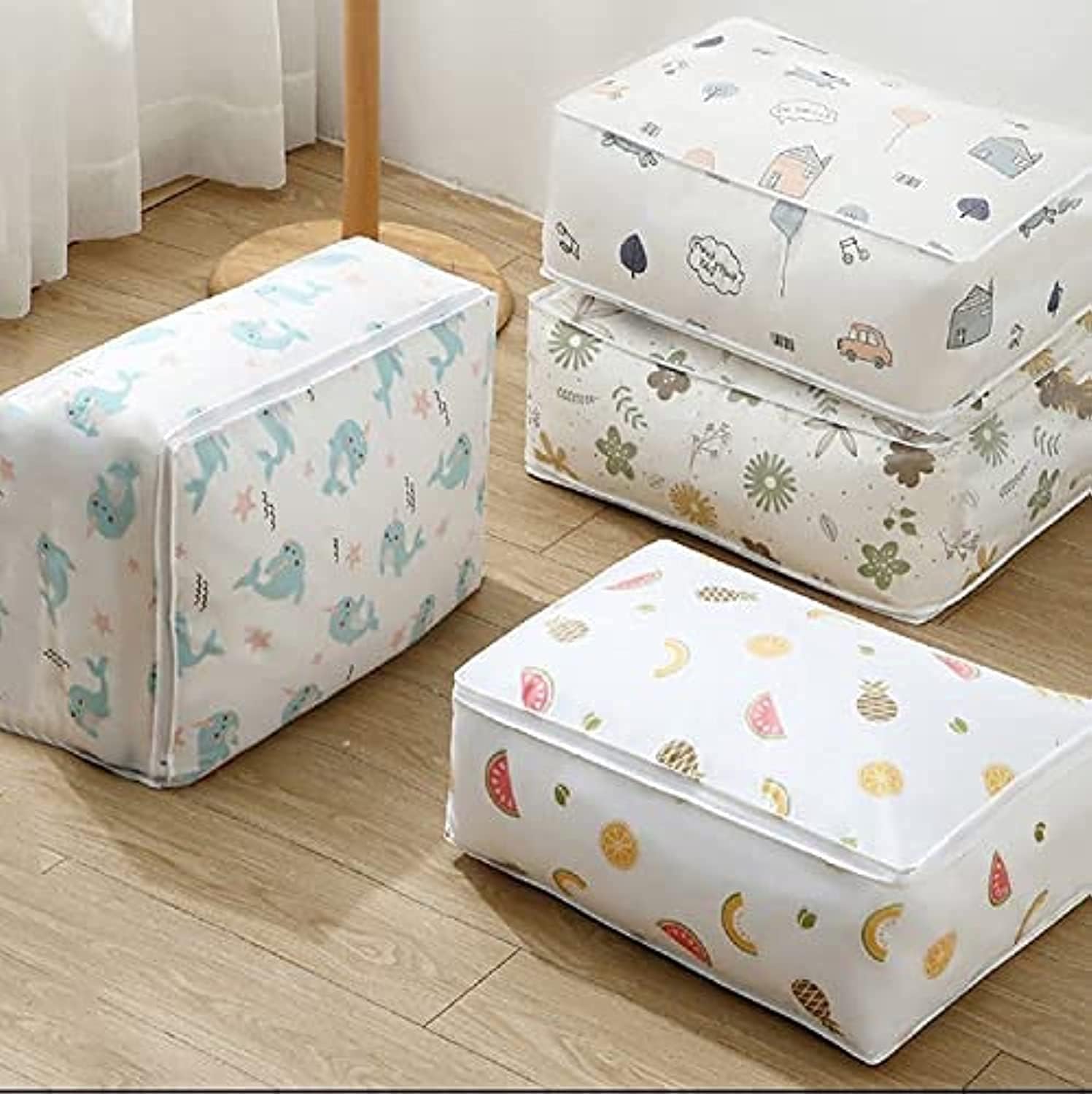 BEYOND BASIC Under bed Storaage Bag | Blanket Storage Bag Under-Bed Quilt Clothes Storage Bag with Washable Waterproof Fordable Transparent Printed Cover (1 PACK)-image-47