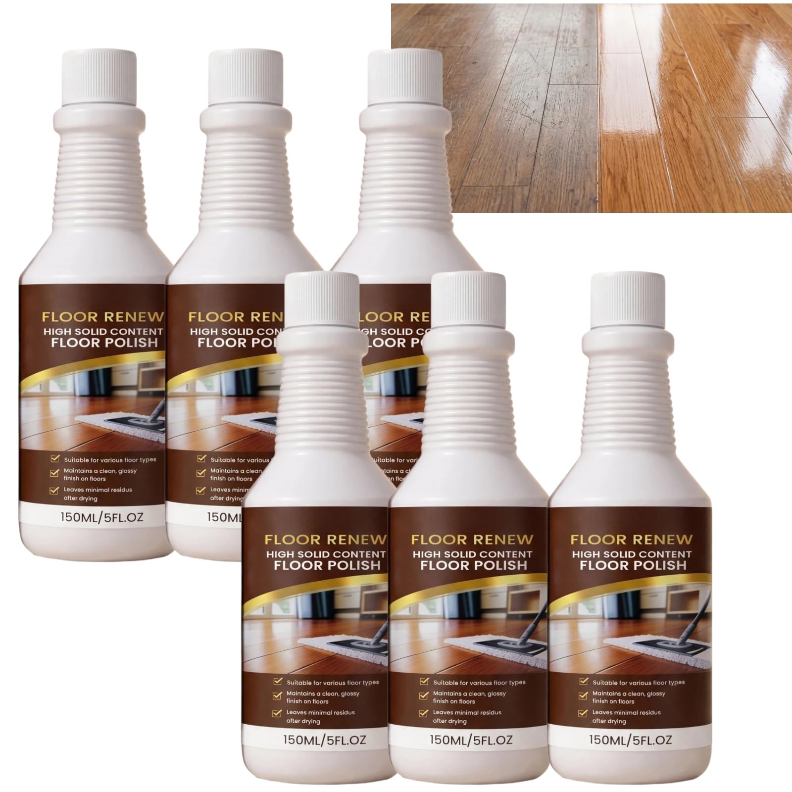 Rénovateur et lustrant pour parquets, lustrant et rénovateur pour sols, brillance naturelle, élimine les rayures, produit de rénovation pour sols stratifiés, rajeunit les parquets (6pcs)