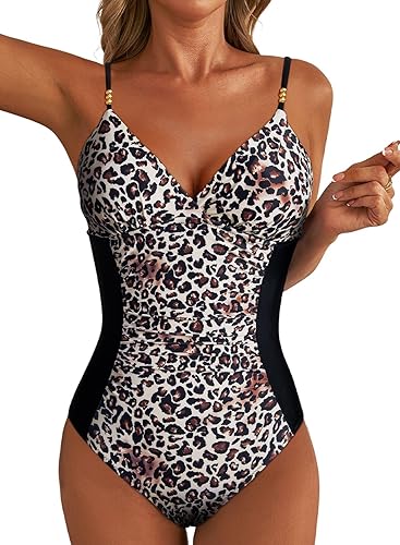 Aleumdr Women One Piece Swimsuit Tummy Control V Neck Ruched