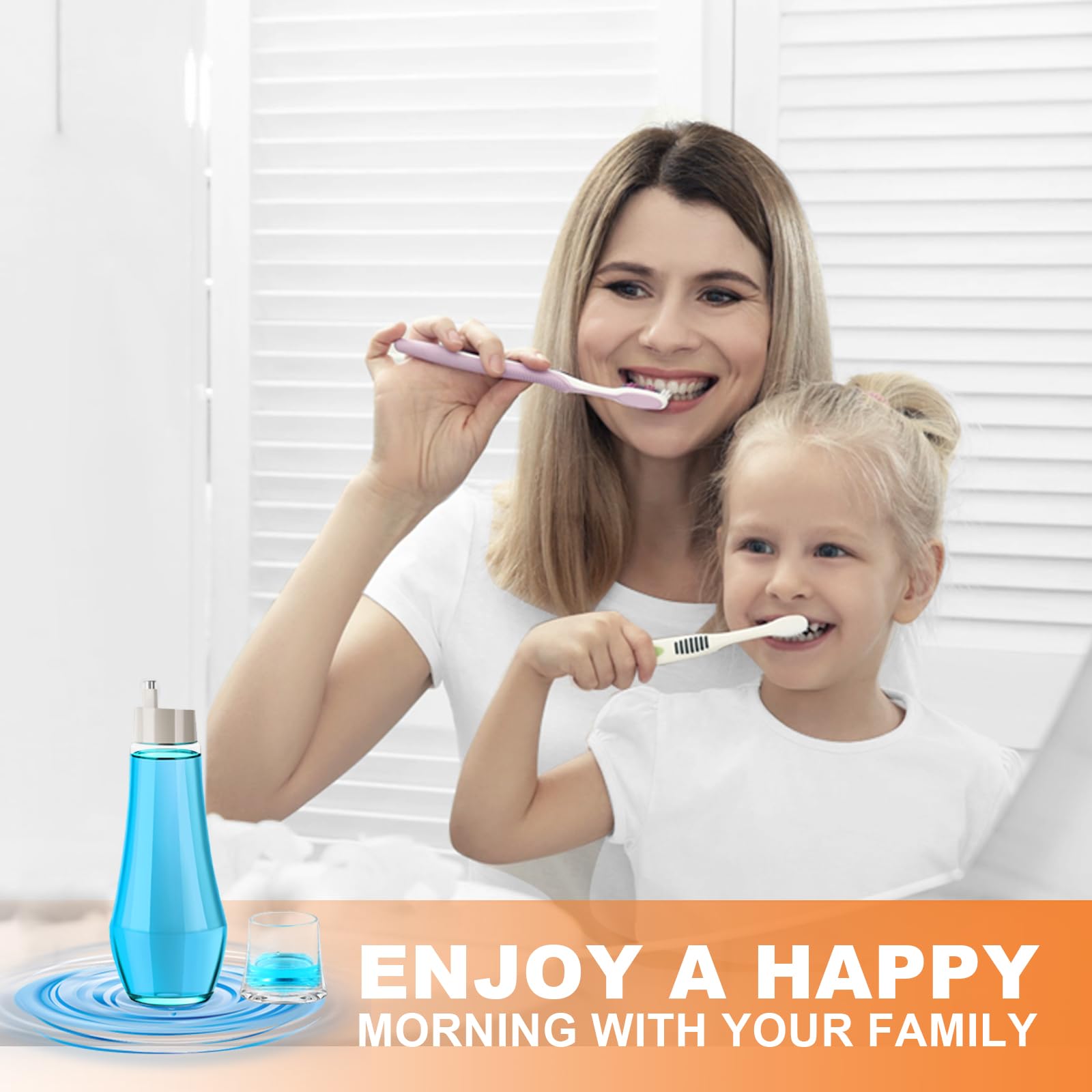 HOMKULA Glass Mouthwash Dispenser for Bathroom, Mouth Wash Container Bottle with Lid Cup, Small Clear Refillable Mouthwash Dispenser Decanter for Countertop (3 Pack/ 8.8OZ)
