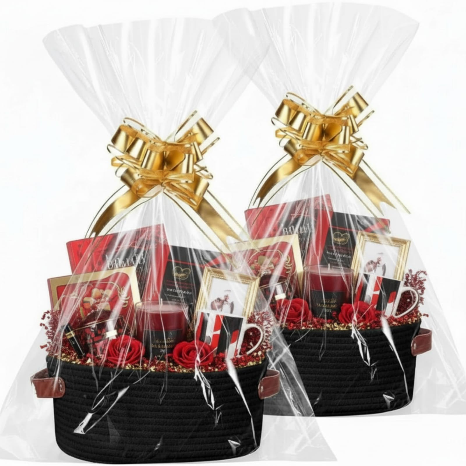 Colingmill 2 Pack Valentines Woven Baskets for Gifts Empty with Handle 12 x 8 x 5 Inch Small Holiday Basket with Bag and Ribbon Empty Organizer for
