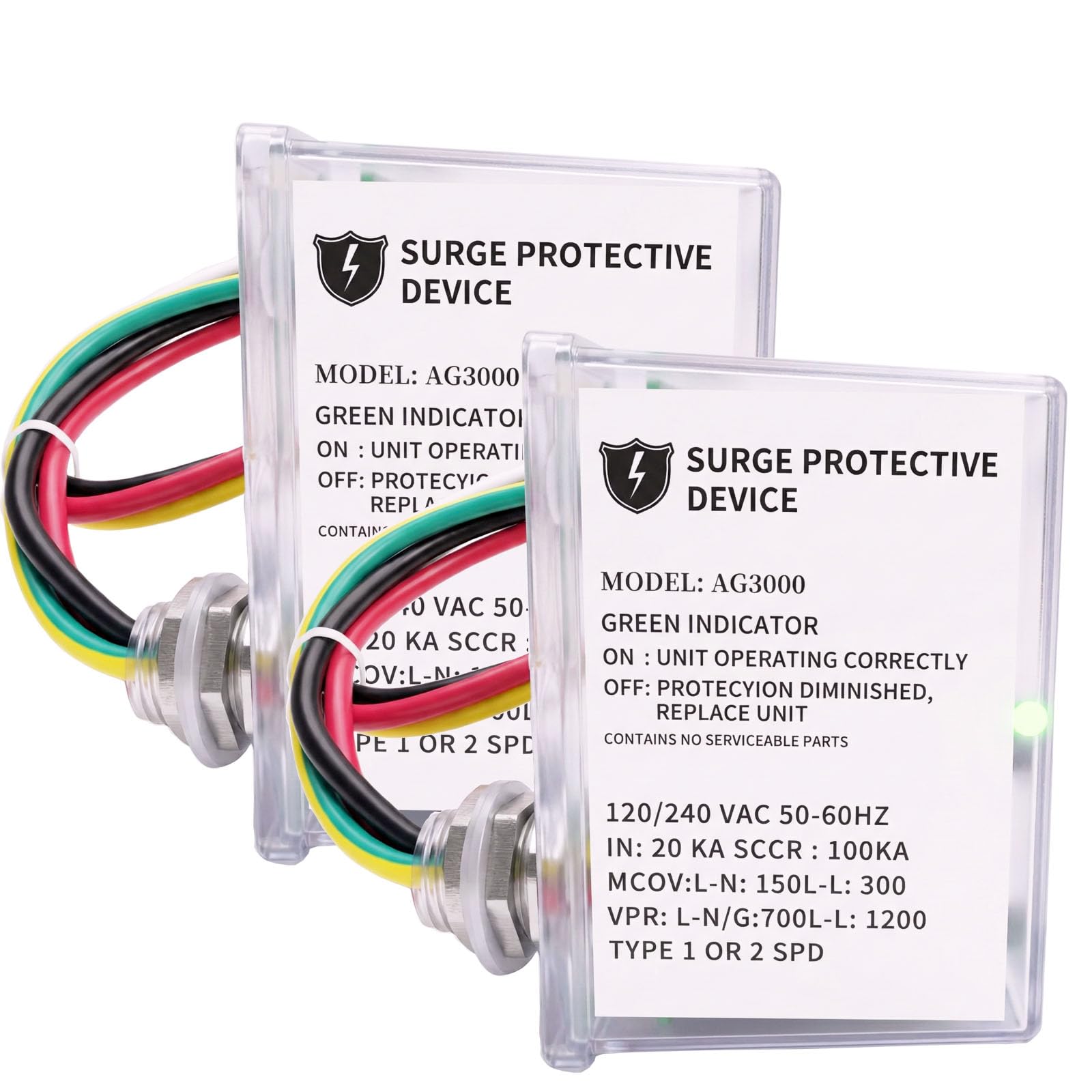 2Pcs AG3000 HVAC Surge Protector 120/240V, 3-Mode Mini Split Surge Protector with TPMOV Technology, Whole House Surge Protective Device for HVAC, Furnace, AC, Watertight Enclosure