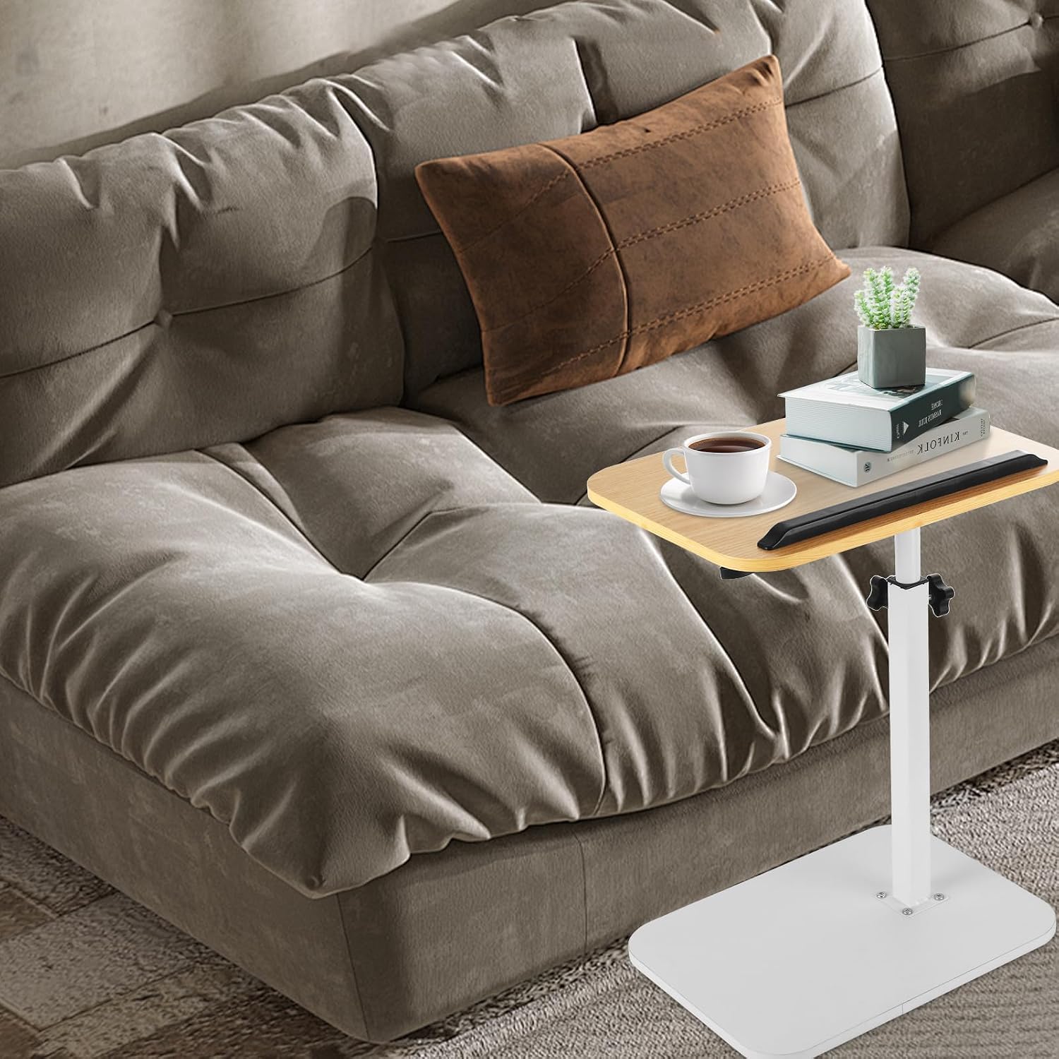 DAJAVE Sofa Armrest Tray Table for Couch, 360°Swivel TV Tray Table Small Spaces, Height Adjustable C Shaped End Table Snack Side Table with Phone & Tablet Slot for Sofa, Bed, Chair, Snack