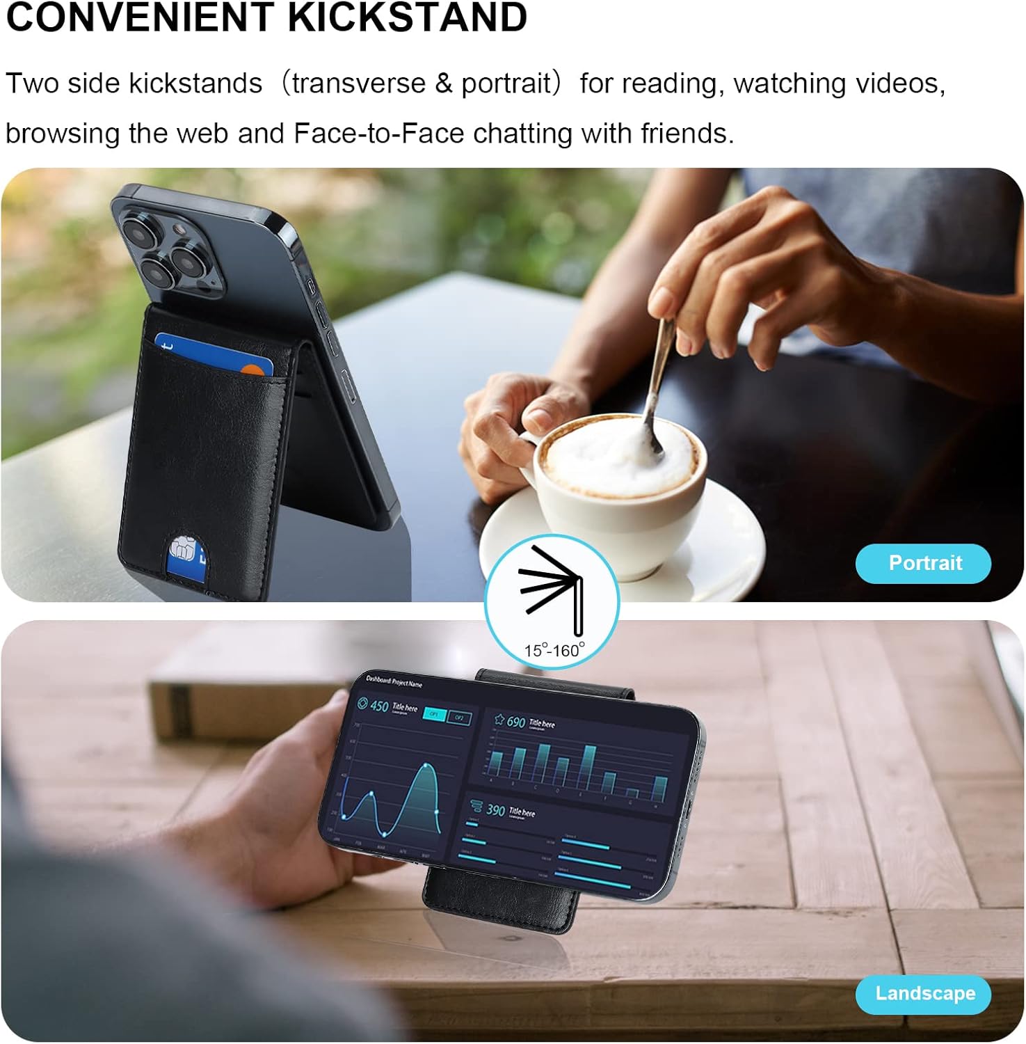 KIHUWEY for MagSafe Wallet Card Holder with Magnetic, Mag Safe Leather Detachable Kickstand RFID Wallet for iPhone 16/15/14/13/12 Pro Max Plus Not for iPhone 13/12 mini (Black)
