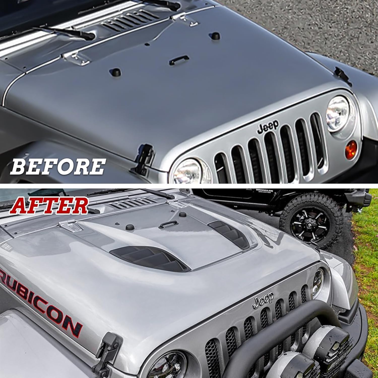 Vented Heat Reduction Hood Compatible with Jeep Wrangler JK JKU 2007-2018,10th Anniversary Edition Hard Rock Style Metal Hoods