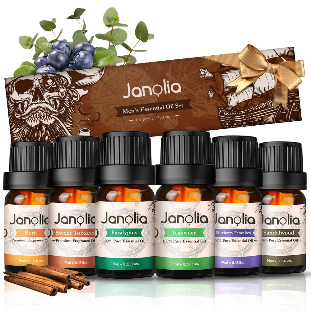 Janolia Ätherische Öle Set für Männer, Reines Natürliche Duftöl , für Diffuser, Naturrein Essential Oils für Zuhause Büro Spa, Ideal Ätherischen Geschenk für Familie Freunde