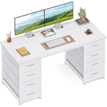 Coleshome Desk with 8 Fabric Drawers 120 x 48 cm White