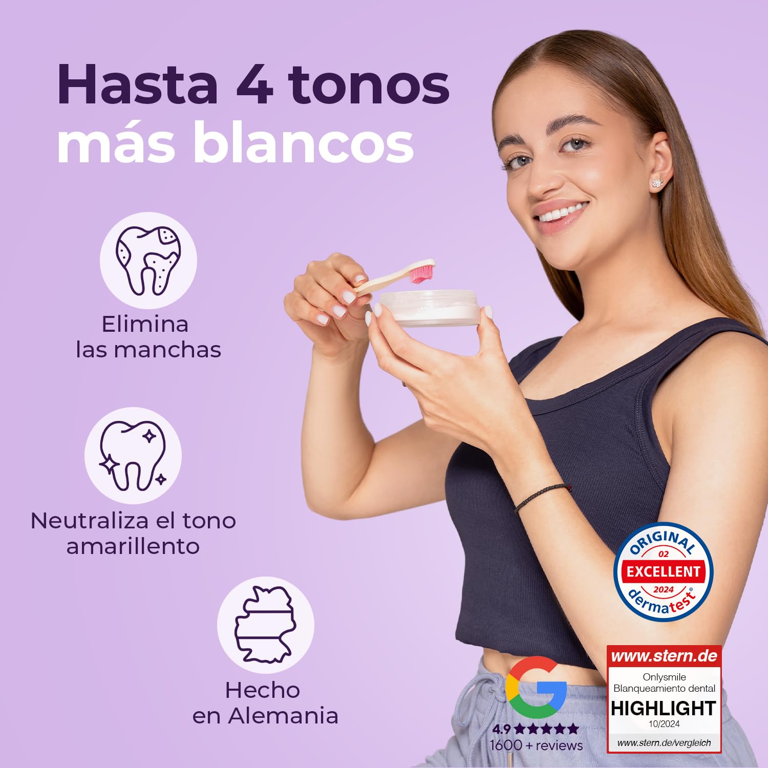 Onlysmile polvo de blanqueamiento dental para dientes blancos | Blanqueador dental professional con efecto visible | Blanquear los dientes seguro - limpieza cosmética de los dientes | Teeth Whitening | Ganador del Test 2025, Fabricado en Alemania, contra