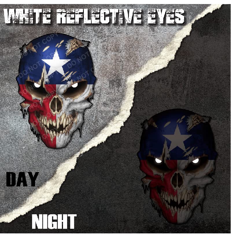 Image of Texas State Flag Star Skull Decal with Reflective Eyes- Premium Skull Stickers for Trucks and Cars - Peel and Stick Safe for Vehicle Paint Vinyl for Motorcycle rv Boat Graphic