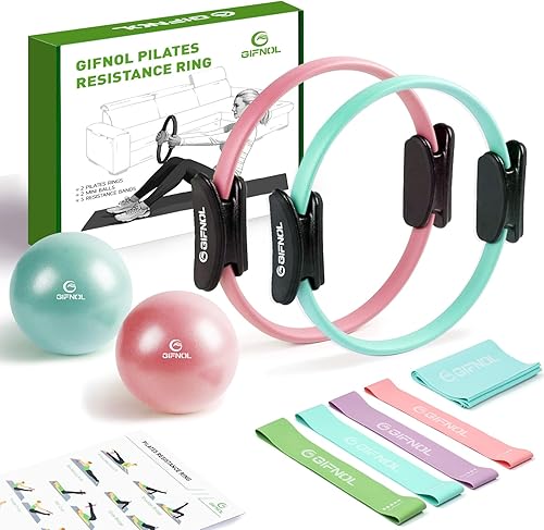 Miniatura 11 de Juego de anillos y pelotas de pilates con bandas de resistencia, equipo de pilates para entrenamiento en casa, anillos de pilates de 14 y 12 negro y