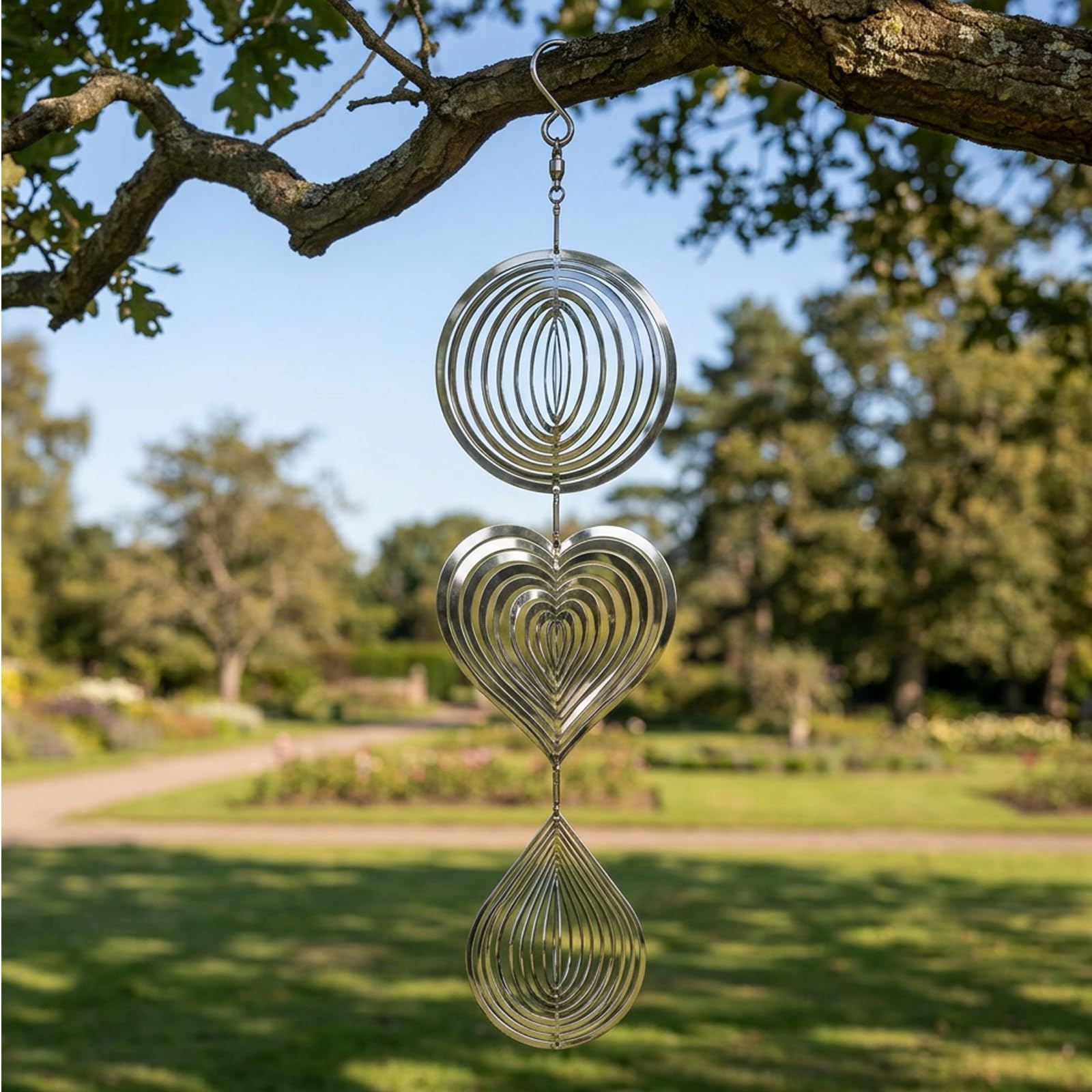Wind Spinners for Garden, Reflective 3D Wind Spinner Ornaments, Hanging Garden Decorations, Outdoor Wind Spinners with Circular Heart Teardrop Designs
