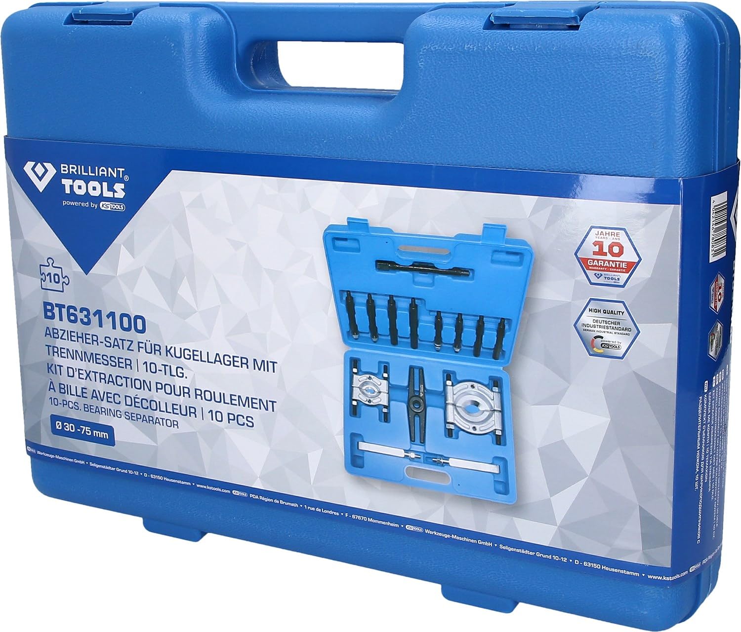 BRILLIANT TOOLS BT631100 Juego de extractores de rodamientos de bolas con separador de guillotina, 10 pzs [Powered by KS TOOLS]
