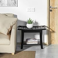 Vista 3 de Banco de ducha de bambú en el interior del taburete de ducha con estante de almacenamiento de espacio eficiente, sillas de ducha de baño, asientos