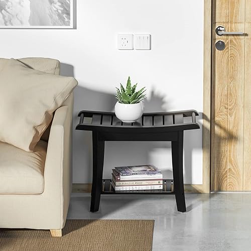 Miniatura 3 de Banco de ducha de bambú en el interior del taburete de ducha con estante de almacenamiento de espacio eficiente, sillas de ducha de baño, asientos