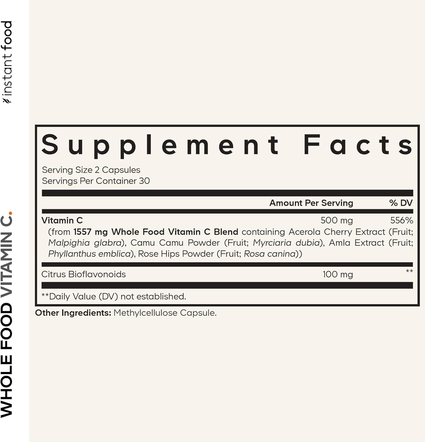 Codeage Whole Food Vitamin C Supplement - Acerola Cherry, Camu Camu, Amla Berry & Rose HIPS Blend - Citrus Bioflavonoids - Instantfood Energy Vitamins - 500mg Vitamin C Pills - Non-GMO - 60 Capsules