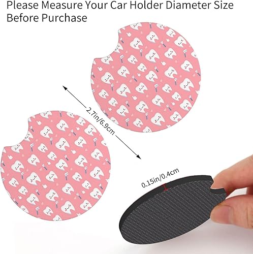 Miniatura 2 de 2Pcs Car Coasters for Women Men - Teeth Cute Toothbrush Print 2.7 Inch Car Cup Coasters, Universal Non-Slip Silicone Auto Mug Mats Recessed