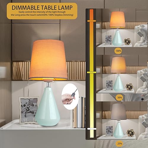 Miniatura 3 de Juego de 2 lámparas de mesita de noche pequeña para dormitorio, escritorio, con control táctil regulable de 3 vías, lámpara de cerámica de 12