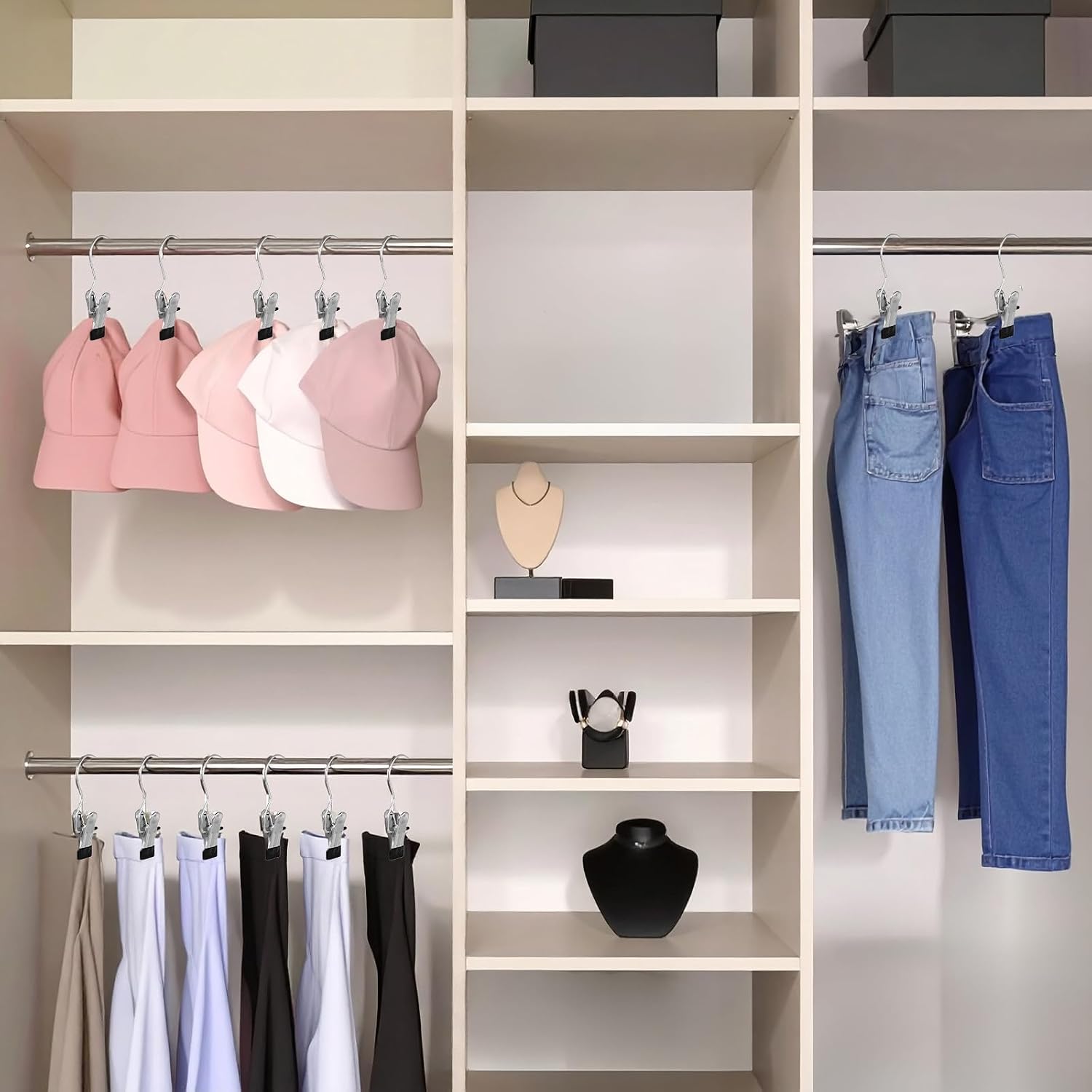 100 Pack Hanger Clips, Heavy Duty Laundry Hooks with 360° Rotation - Space Saving Clothes Pins for Closet, Boots, Pants, Hats, Towels (Silver)