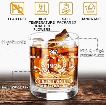 YeohJoy 100th Birthday Gifts for Men,Vintage 1926 Whiskey Glass Set