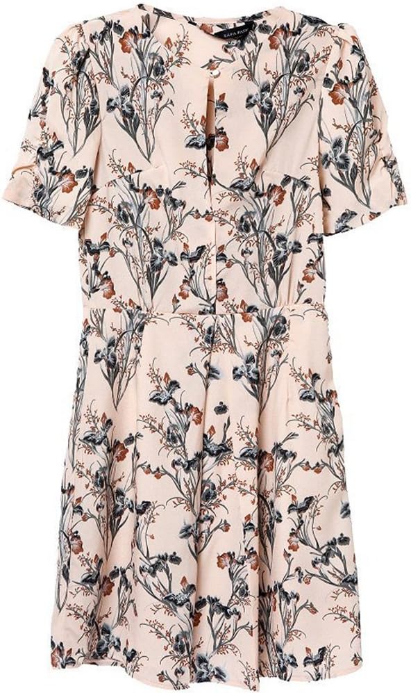Womens Short Sleeve Crewneck Printed Waisten Pleated Dress
