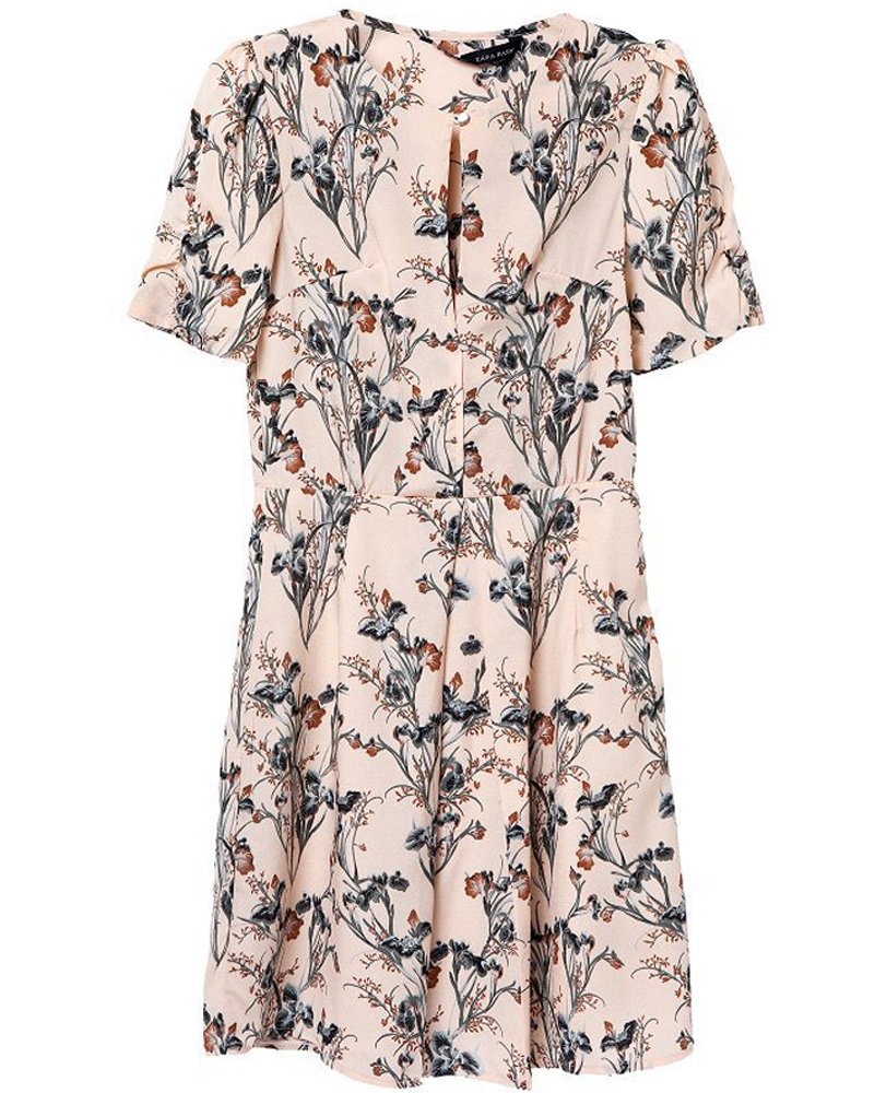 Womens Short Sleeve Crewneck Printed Waisten Pleated Dress